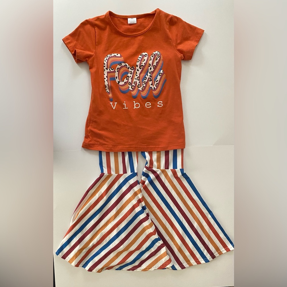 Girls Fall Vibes with striped bell bottom set size 10/12